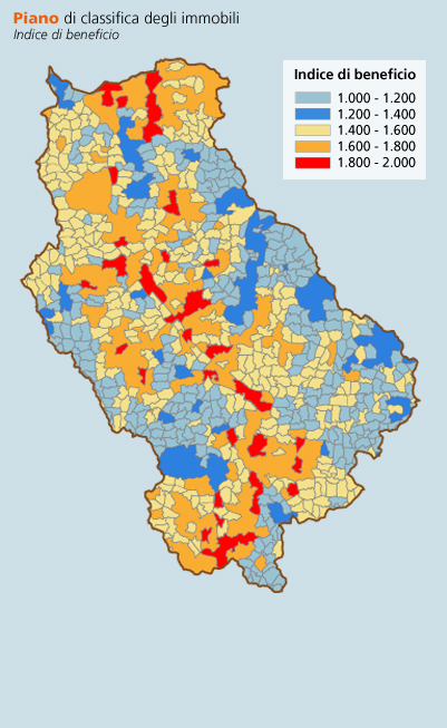 Mappa del territorio del Comprensorio di Bonifica: Piano di Classifica degli immobili e indice di beneficio